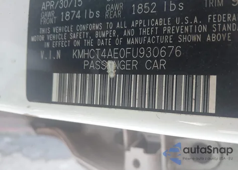 2015 Hyundai Accent Gls from USA, damaged, VIN KMHCT4AE0FU930676